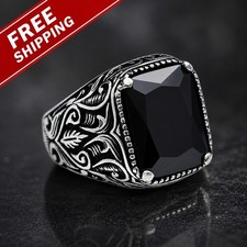 Black Onyx Mens Ring in 925 Sterling Silver S...