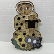 Vtg St Andrew’s Abbey Stoneware Flower Madonna 8” Wall Plaque Ceramic Mom Child