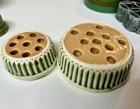 Roseville Art Pottery Donatello Flower Frog Vintage Lot of 2 Green Ceramic