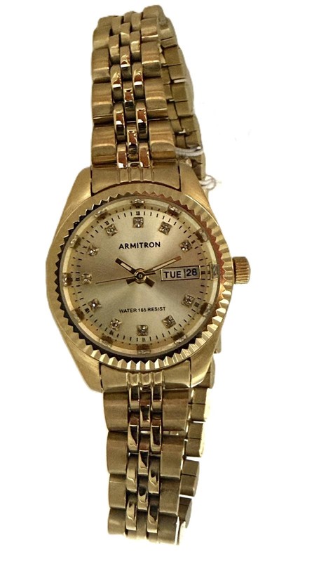 Armitron Women Gold Tone Round Analog Day/Date Crystals Watch 75-2475GP+Free LCD