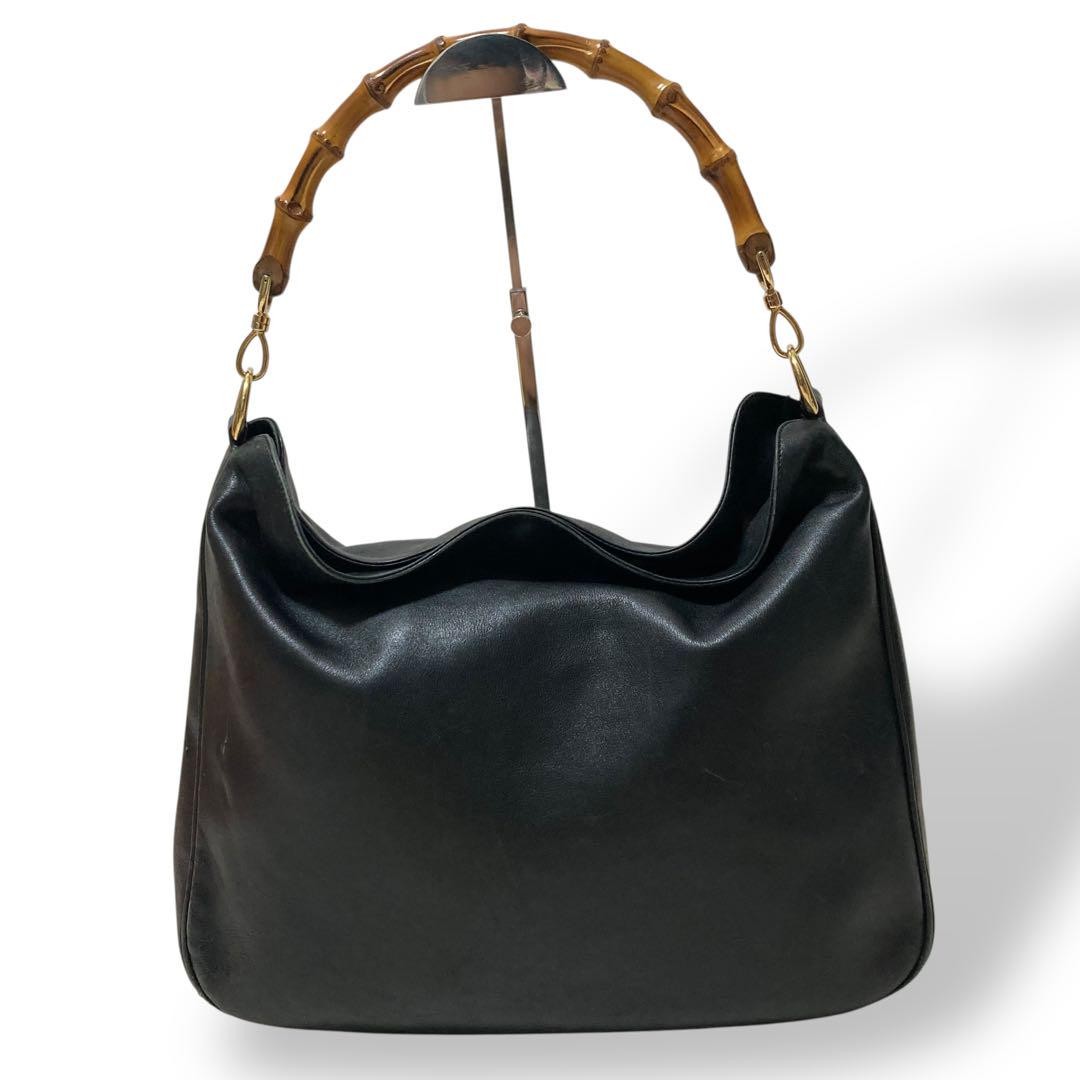 Gucci Vintage Black Leather Bamboo Shoulder Bag Pre-Owned