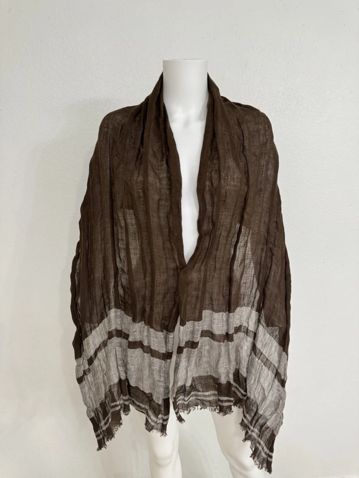 Brunello Cucinelli 亚麻披肩围巾 巧克力 棕色 中性 30 英寸 x 70 英寸 男女皆宜 — 第 4/4 张图片