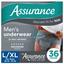 Assurance Men's Incontinence Underwear, L/XL , Maximum Absorbency (36 Count)