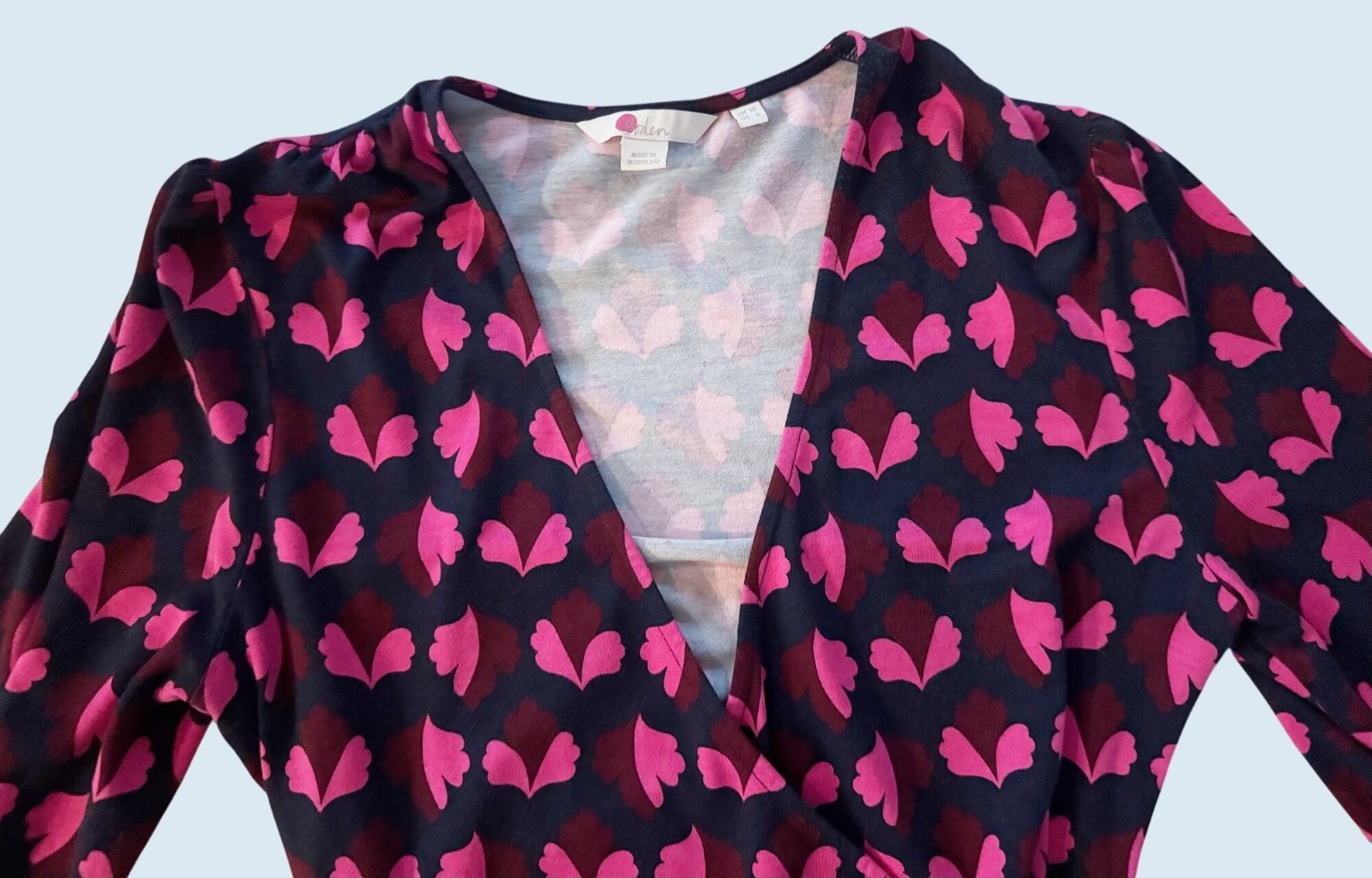 BODEN Elodie Long Sleeve Faux Wrap Leaf Print Blouse Top Sz 6