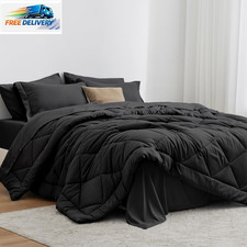 King Size Comforter Set Black, 7 Pieces King Bed in a Bag, All Season Bedding Se