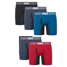 Hanes Boys' Moves Long Leg Boxer Brief Underwear, Anti-Chafe Boxer Briefs 5PK-L