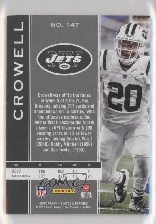 2018 Panini Plates & Patches Purple /30 Isaiah Crowell #147 - Image 2 of 2