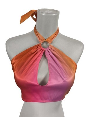 NA-KD Cropped Top Damen Top Gr. DE 34 pink-hellorange Glanz-Optik