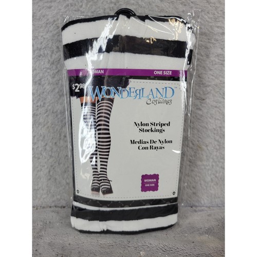 Wonderland Costumes Nylon Striped Stockings Woman One Size Black White