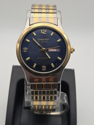 Embassy By Gruen Men's Watch Blue Dial, Two Tone Stretch Band, Fresh Battery 