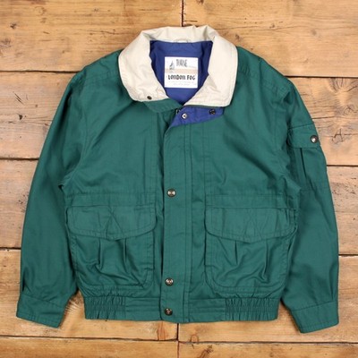 Vintage London Fog Bomber Jacket M Mens 90s Green Cotton Blend Lined Outdoor