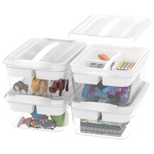 4-Pack Craft Storage Box with Removable Tray, 20 QT Clear Plastic Storage Org...