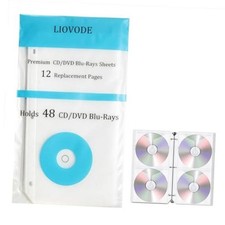 LIOVODE CD Binder Pages, Refill Sheets for 3 Ring Binders Hold 48 DVDs  CD