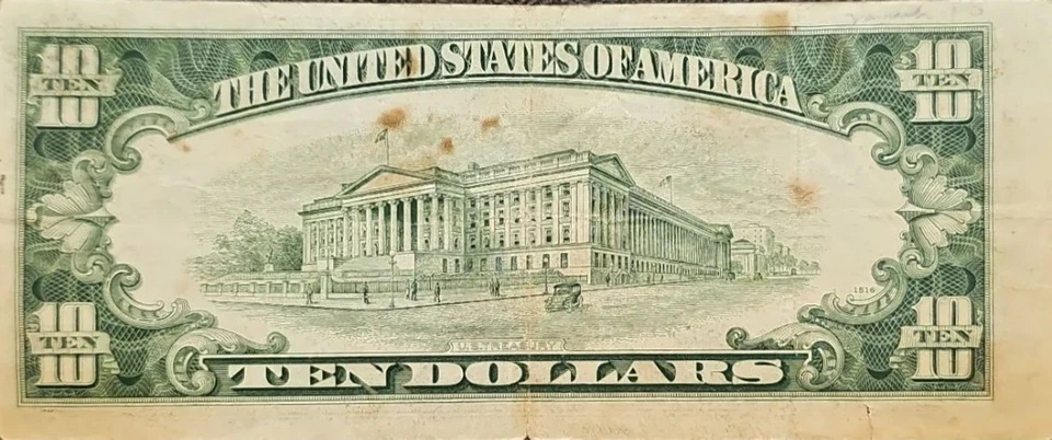 1950 a $10 New York Federal Reserve Note Green Seal! Interesting Cut, Rare! - Image 4 of 4