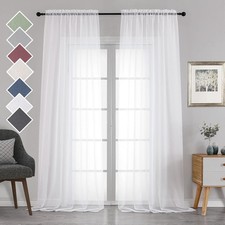 Set of two white voile curtains, each measuring 42 inches wide  120 inches long