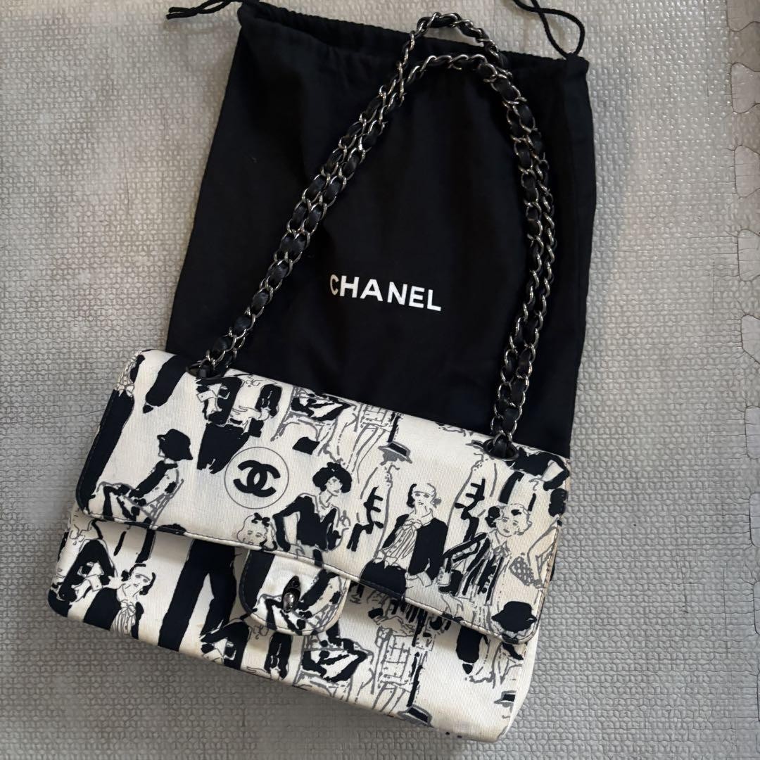 CHANEL Karl Lagerfeld Sketch Double Chain Crossbody Bag in Black #PG8KTR