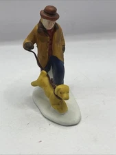 Lemax Man Dickens Christmas Village Figure Man Walking Dog Walker Porcelain