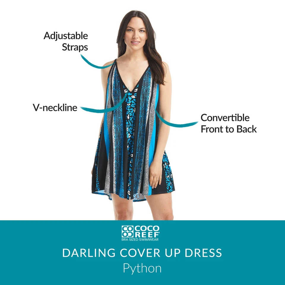 $136 Vestido de Playa Coco Reef Darling Cubrir Resort Wear Estampado de Serpiente Azul Marino Mediano Foto 3 de 4