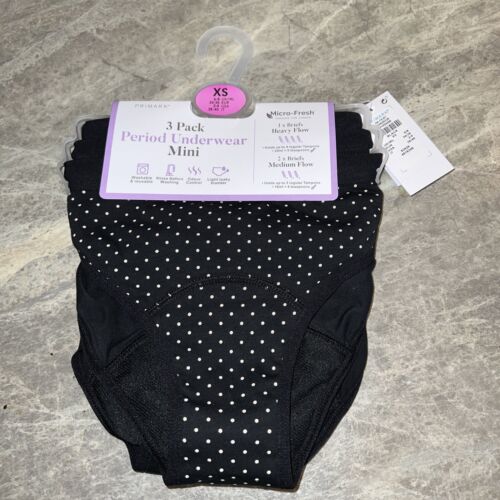 3 Pack Period Pants Mini Size XS 6 - 8 Black Spotty Knickers Underwear Primark - Imagen 1 de 2