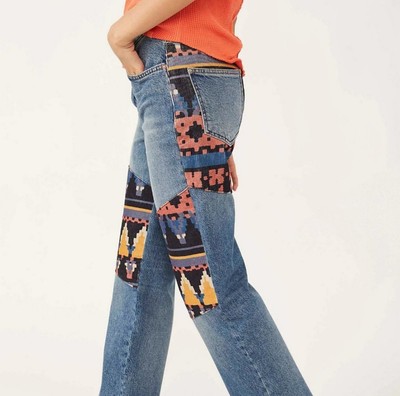 We The Free People Rocky Mountain Corduroy Patchwork Jeans Aztec Boho B7 Size 29