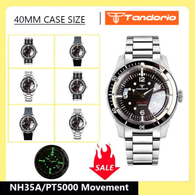 40mm 20ATM Tandorio Automatic Men Watch NH35A Diving Double Bow Domed Sapphire