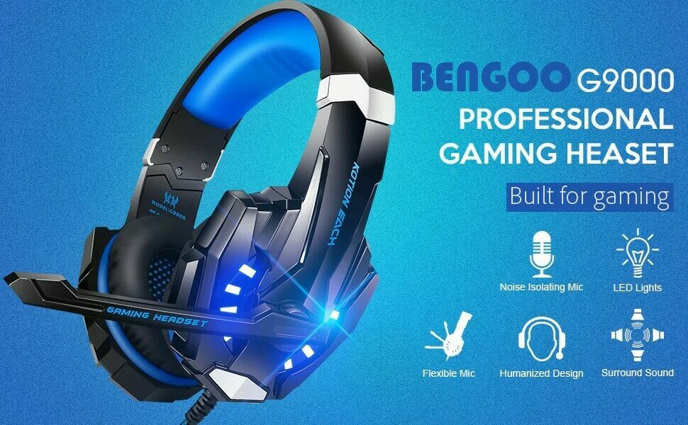 Gaming Headset Deep Bass Stereo Game Headphone with Microphone LED Light for PS4-image
