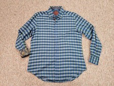 Robert Graham Shirt Mens Large Blue Check Button Down Paisley Flip Cuff Classic