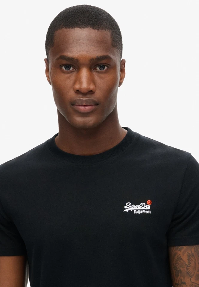 Superdry T Shirt Crew Neck Short Sleeve Contrast Emb Tee Black White Navy Blue - Image 3 of 4