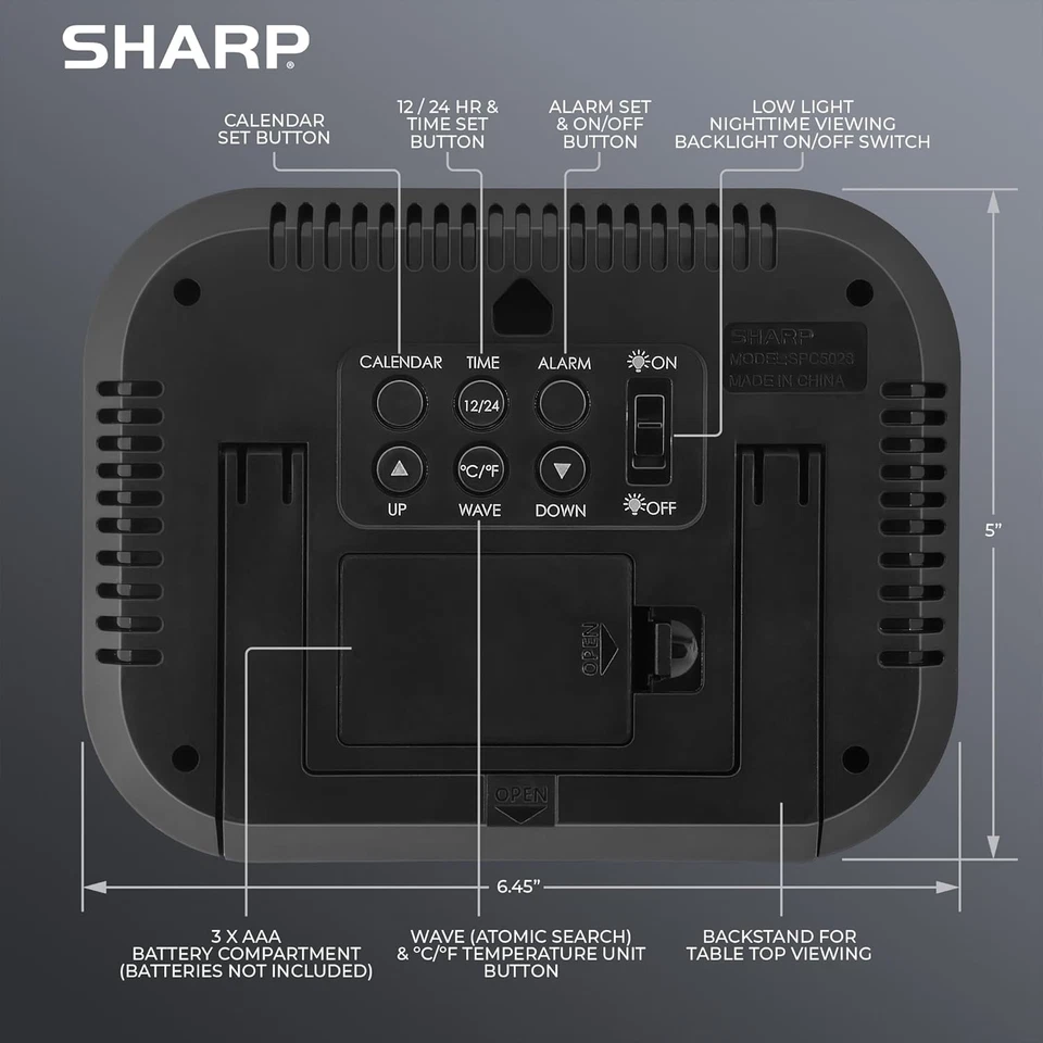 Sharp Atomic Digital Alarm Clock, Battery Operated Self-Setting Digital Wall - Image 4 of 4