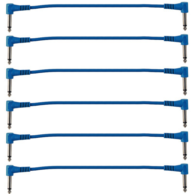 Perfektion 6-Pack of 1ft Right-Angle Instrument Patch Cables, Blue