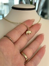 10k Solid Gold Elephant Pendant, Elephant Necklace, Animal Charm Yellow Gold