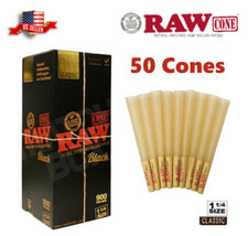 Authentic RAW Black 1 1/4 Size Pre-Rolled Cone 50 Pack & Fast Shipping US