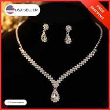 3pcs Cubic Zirconia Water Drop Pendant Women Necklace Earrings Set