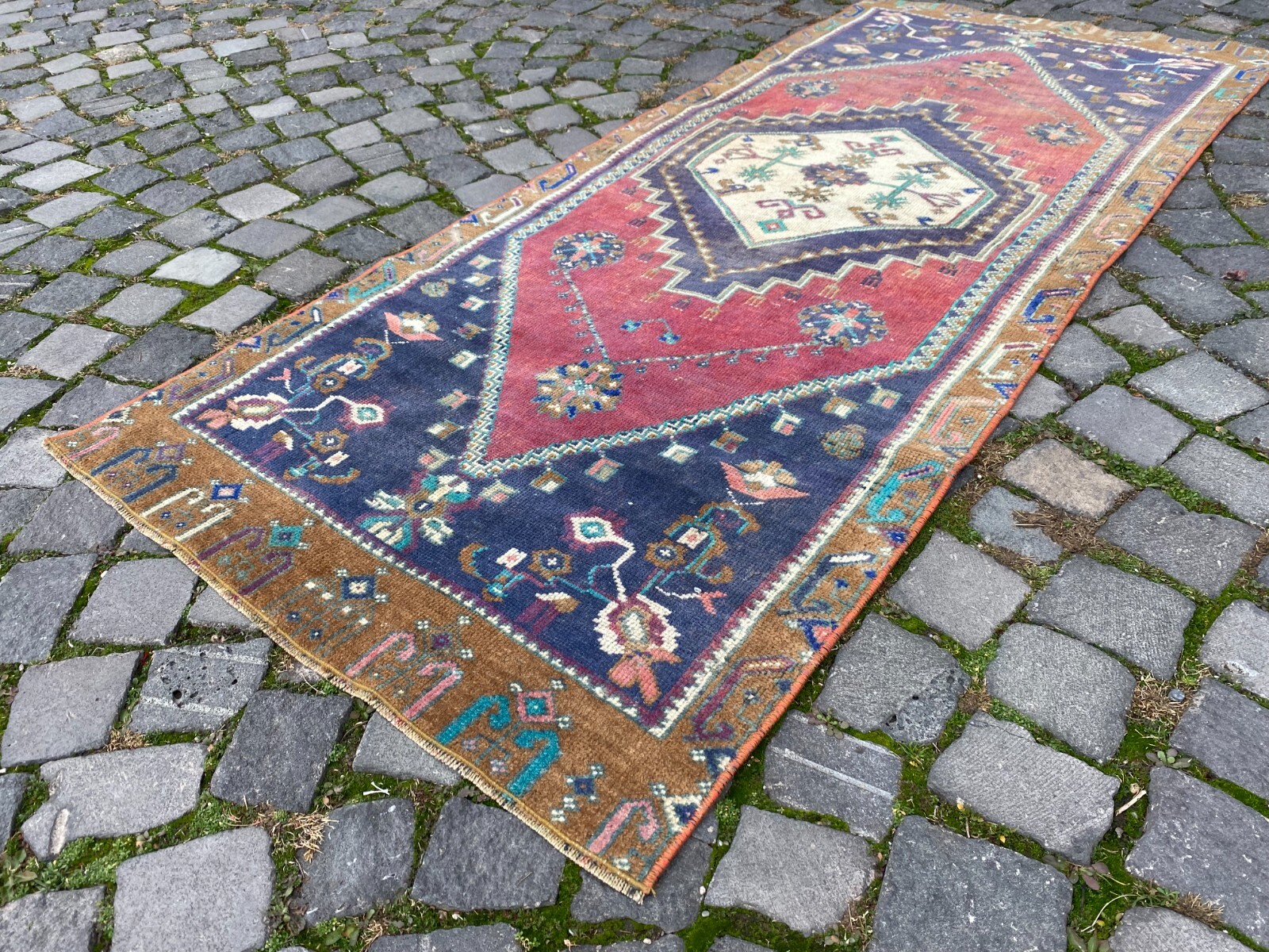 Alfombra, alfombra de corredor de lana bohemia, alfombra turca vintage hecha a mano corredor, 2,7x6,4 pies