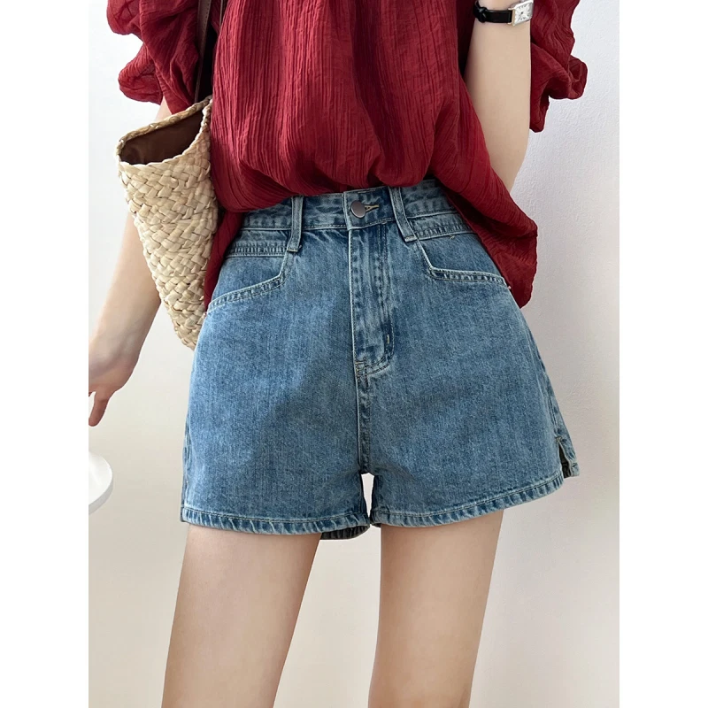 High waisted top jean shorts loose