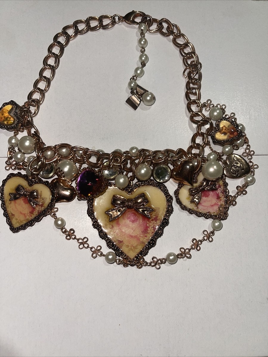 Betsey Johnson Think Of Me Heart Roses Necklace Rare | eBay