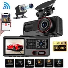 Dash Cam HD 1080P Car Dual Lens Front/Rear/Inside Video Recorder Camera G-sensor