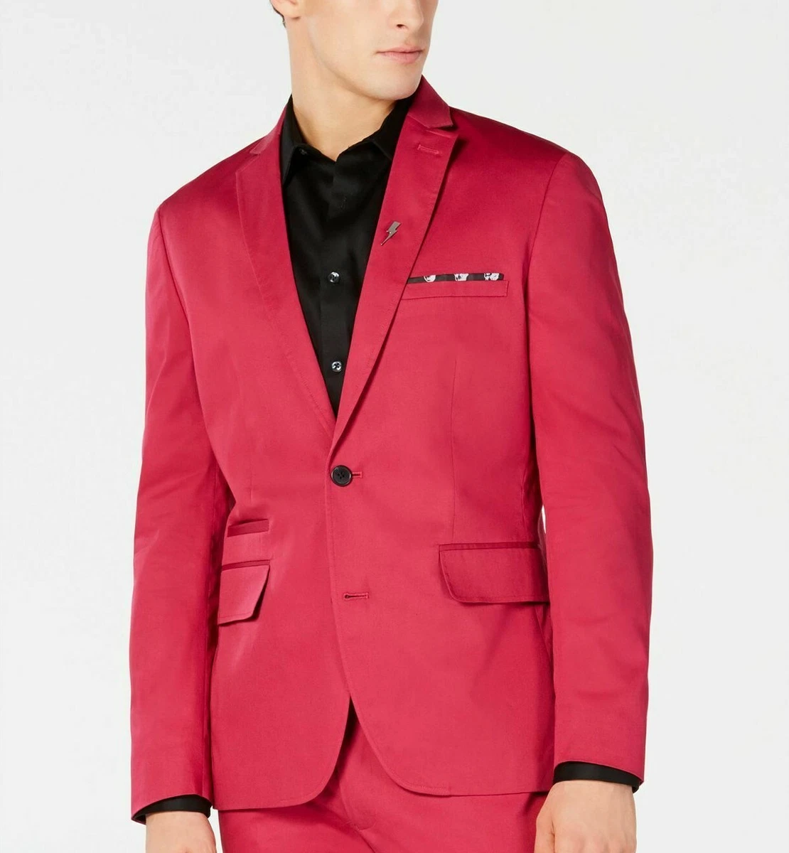 INC Mens Slim Fit Blazer Jacket Skull Smart Formal Party Red Pink Xmas Size XS