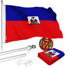 Combo: 6 Ft Flagpole Silver & Haiti Flag 3x5 Ft Embroidered 220GSM Spun Poly