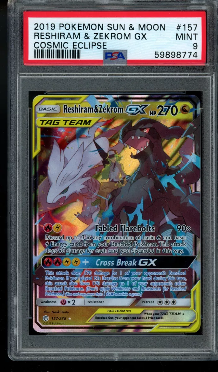 PSA 9 Pokemon Cosmic Eclipse RESHIRAM & ZEKROM GX #157