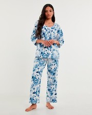 Pretty Secrets Supersoft Floral Fleece Pyjama Set in Blue/White UK 16/18