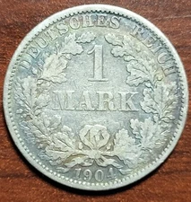 1904-A German Empire 1 Mark/Deutcshmark 90% Silver Coin. Mark minted in Berlin 