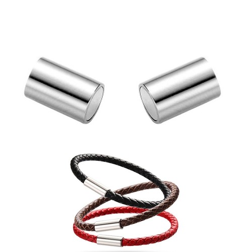 50 Silver Bracelet Necklace Cylinder Magnetic Clasps End Caps Fit 3mm-6mm Cord