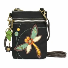 NEW CHALA BLACK DRAGONFLY RFID VENTURE CELLPHONE CROSSBODY PURSE ADJ STRAP
