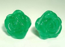 Fashion Genuine Green Jade Rose Flower 18KGP Stud Earrings
