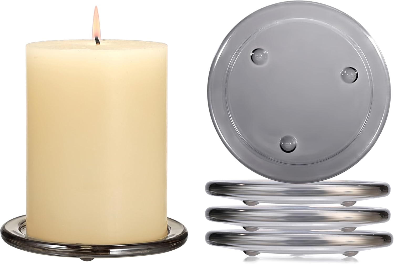 5PCS 3-Inch Round Glass Pillar Candle Holders Set with Plates