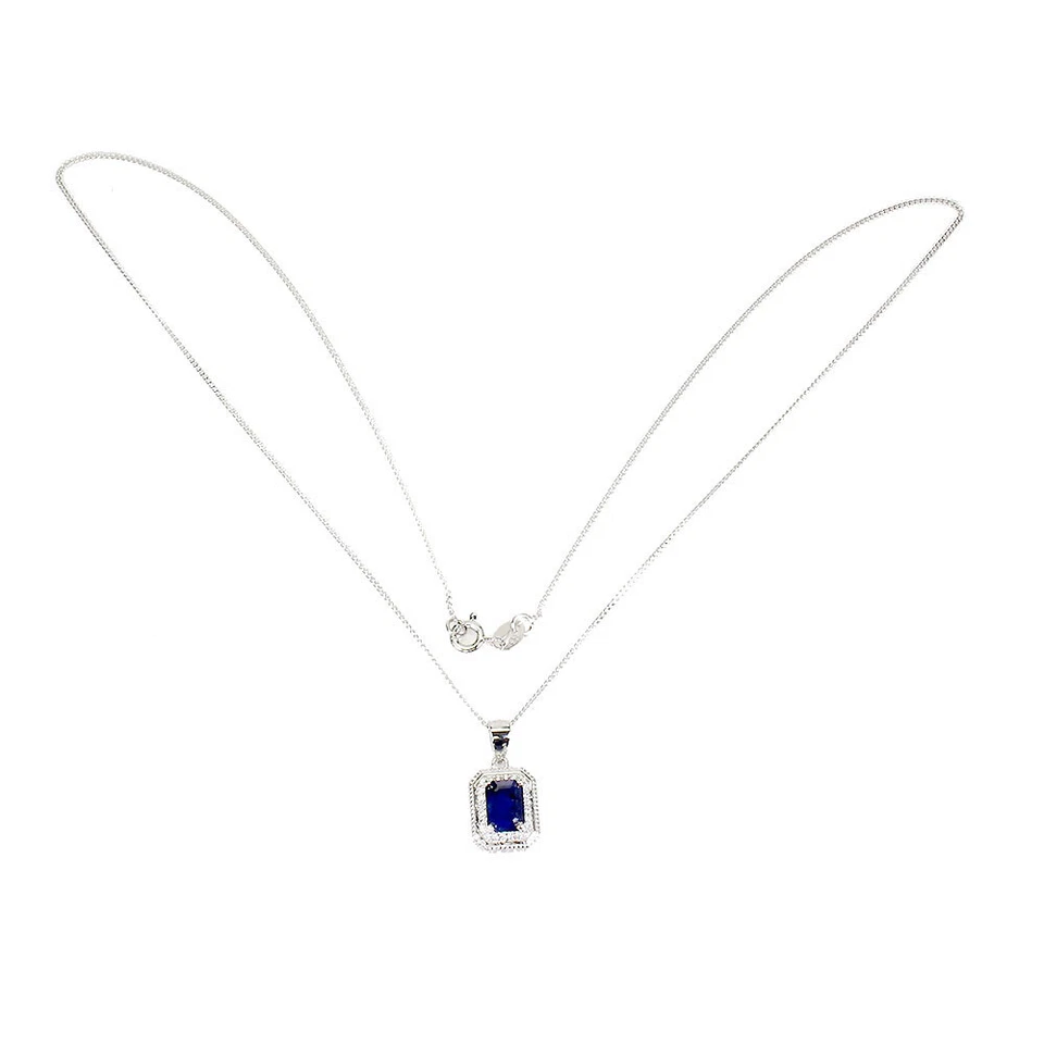 925 Sterling Silver Necklace Octagon Blue Sapphire 7x5mm Gemstone Jewelry - Image 3 of 4