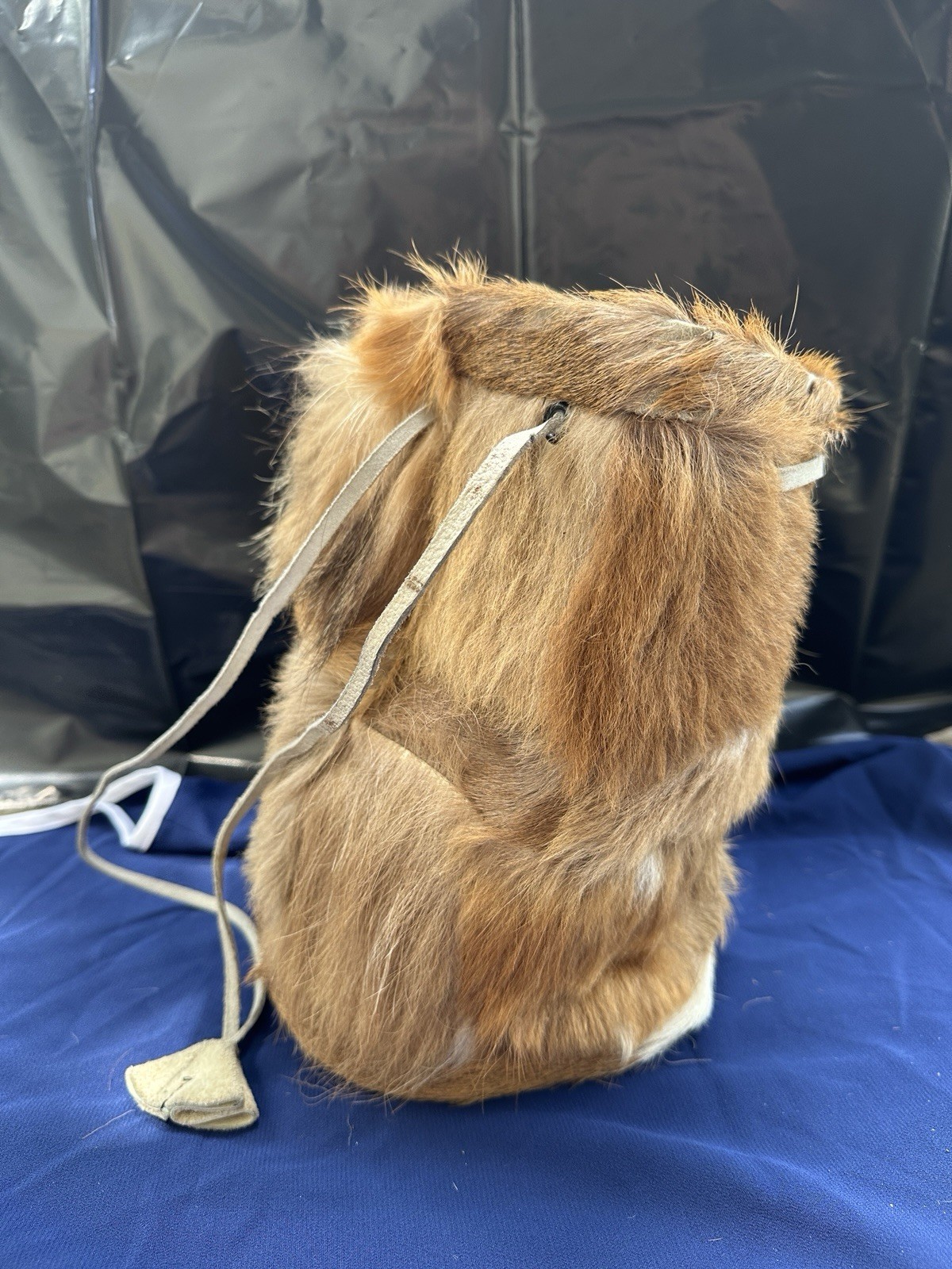 Vintage 1970s Monkey Patchwork Fur Drawstring Sat… - image 3