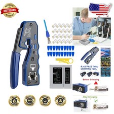 Durable Cat6 RJ45 Crimping Tool: Pass-Thru Ethernet Network Kit, Tester Included