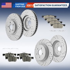 Front Rear Drilled Brake Disc Rotors & Ceramic Pads for 2015 - 2020 Ford Edge